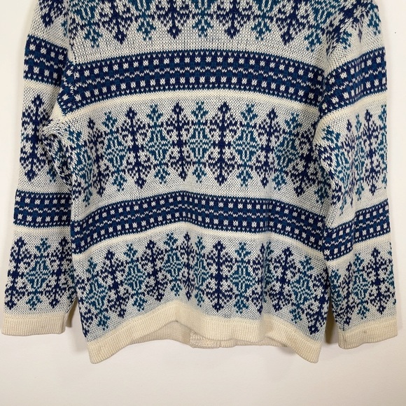 WHITE RAM | VINTAGE KNITTED VIRGIN  WOOL SNOWFLAKES SWEATER CARDIGAN - Picture 12 of 15